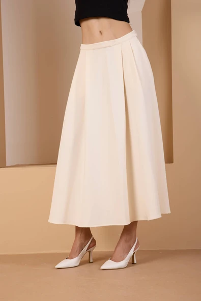 Ekru Salaş Kesim Dokuma Etek - 3