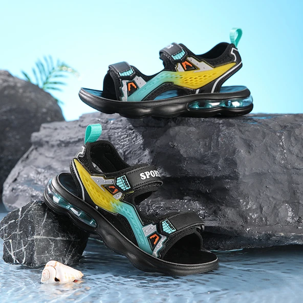 Unisex Çocuk Yazlık Sandalet (Siyah - Göl Mavisi)