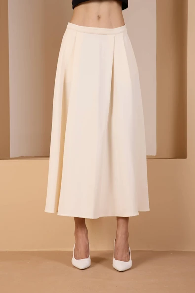 Ekru Salaş Kesim Dokuma Etek - 4