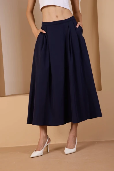 Lacivert Salaş Kesim Dokuma Etek - 2