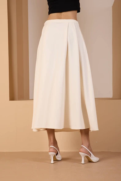 Ekru Salaş Kesim Dokuma Etek - 6