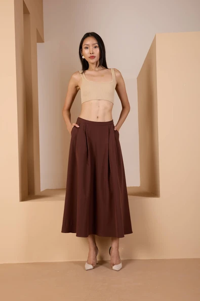 Acı Kahve Salaş Kesim Dokuma Etek - 3