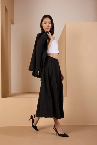 Siyah Salaş Kesim Dokuma Etek - 2