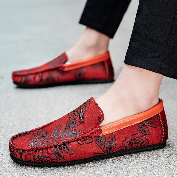Erkek Nakışlı Loafer Ayakkabı (Kırmızı)