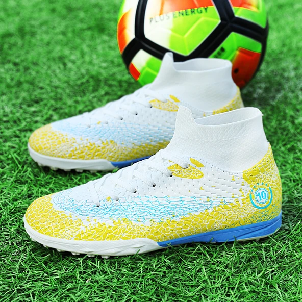 Unisex Krampon Futbol Ayakkabısı - Halı Saha (Beyaz Kırıntı Kauçuk Çivili)