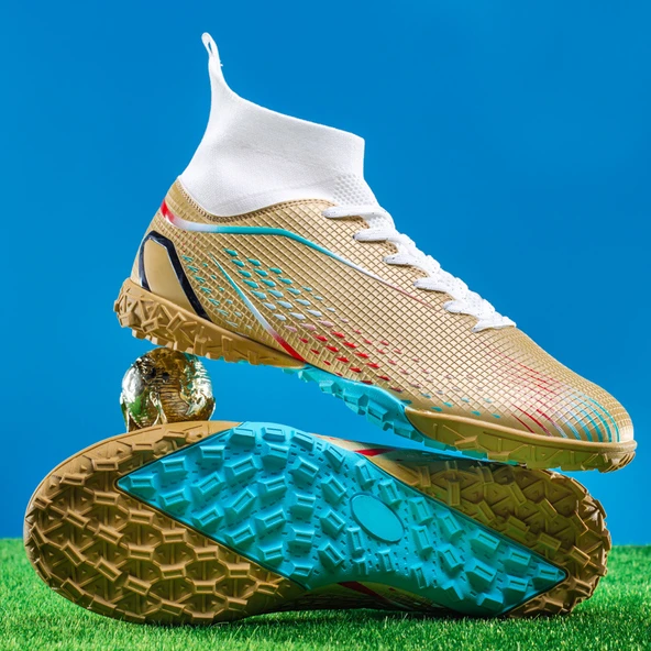 Unisex Yüksek Bilekli Krampon Futbol Ayakkabısı (Altın Rengi)