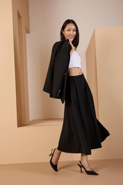 Siyah Salaş Kesim Dokuma Etek - 3