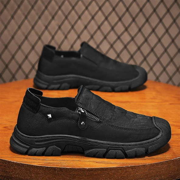 Erkek Günlük Retro Slip-On Spor Ayakkabı (Siyah) - 2