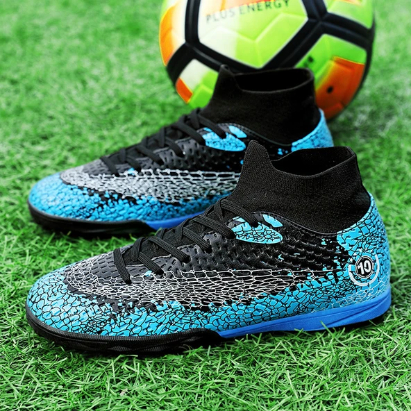 Unisex Krampon Futbol Ayakkabısı - Halı Saha (Siyah Kırıntı Kauçuk Çivili)