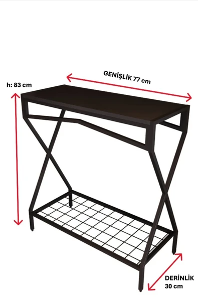 DEKORATİF METAL DRESUAR SİYAH AHŞAP RAFLI STAND ÇOK AMAÇLI SALON VE HOL RAFI - 5
