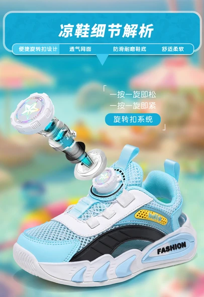 Unisex Çocuk Yazlık Fileli Spor Ayakkabı (Siyah - Mavi) - Resim 10