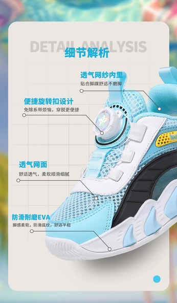 Unisex Çocuk Yazlık Fileli Spor Ayakkabı (Siyah - Mavi) - Resim 9