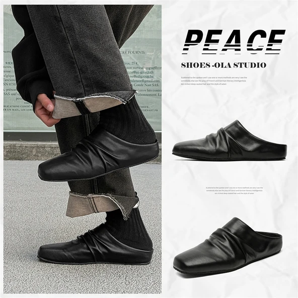 Pileli Terlik - Minimalist - Bağsız - Erkek (Siyah-1) - 7