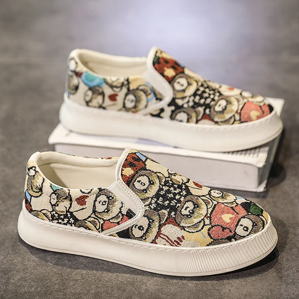 Erkek Günlük Slip-on Ayakkabı (Gri - Kırmızı)