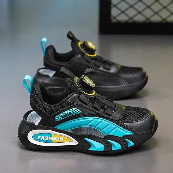 Unisex Çocuk Yazlık Fileli Spor Ayakkabı (Siyah - Mavi) - Resim 4