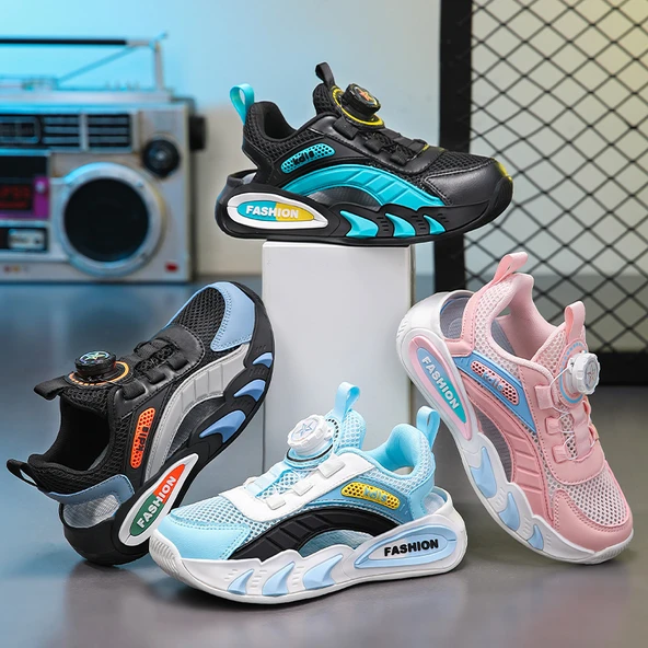 Unisex Çocuk Yazlık Fileli Spor Ayakkabı (Siyah - Mavi) - Resim 7