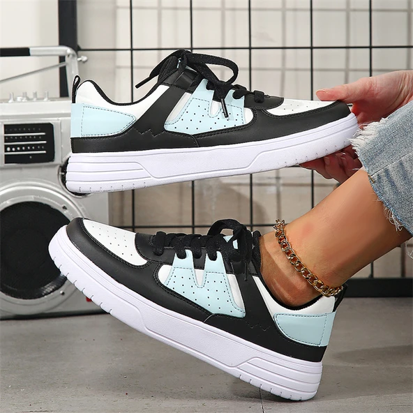 Unisex Kalın Tabanlı Spor Ayakkabı (Beyaz - Siyah - Ay-5) - 5