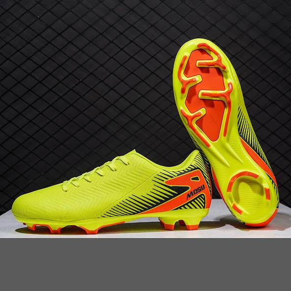 Unisex Çocuk Krampon Futbol Ayakkabısı - AG (Floresan Sarı - Turuncu)