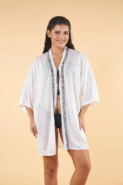 Gd Goldoremi 3019 Kadın Yarım Kollu Önden Bağlamalı Pullu Detay Yaka Gömlek Elbise Pareo - 2