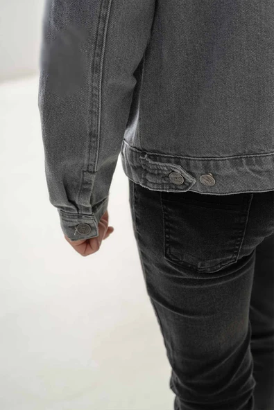 Çift Cepli Düğmeli Kot Erkek Çocuk Ceket - Resim 8