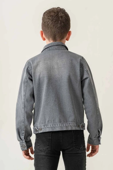 Çift Cepli Düğmeli Kot Erkek Çocuk Ceket - Resim 7