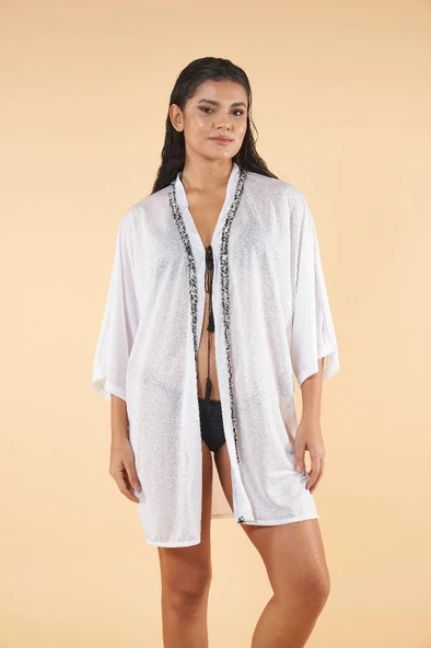 Gd Goldoremi 3019 Kadın Yarım Kollu Önden Bağlamalı Pullu Detay Yaka Gömlek Elbise Pareo