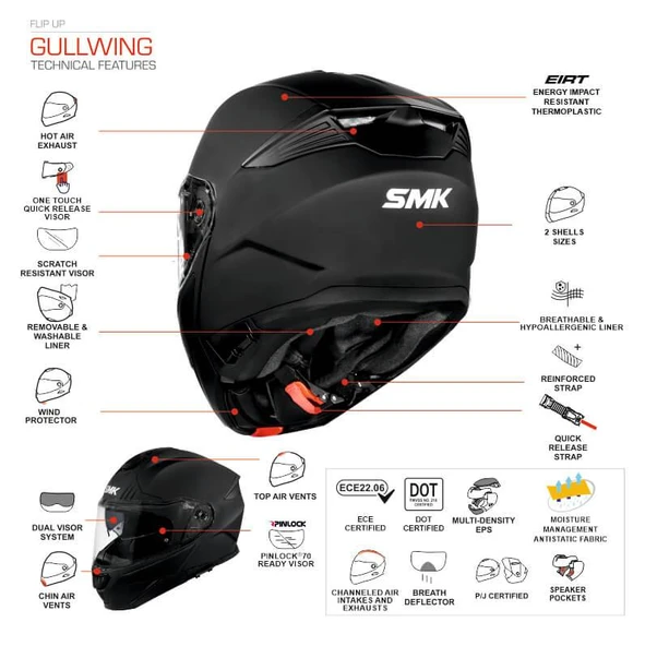 SMK GULLWING TOURLEADER KIRMIZI BEYAZ ÇENE AÇILIR KASK - 5