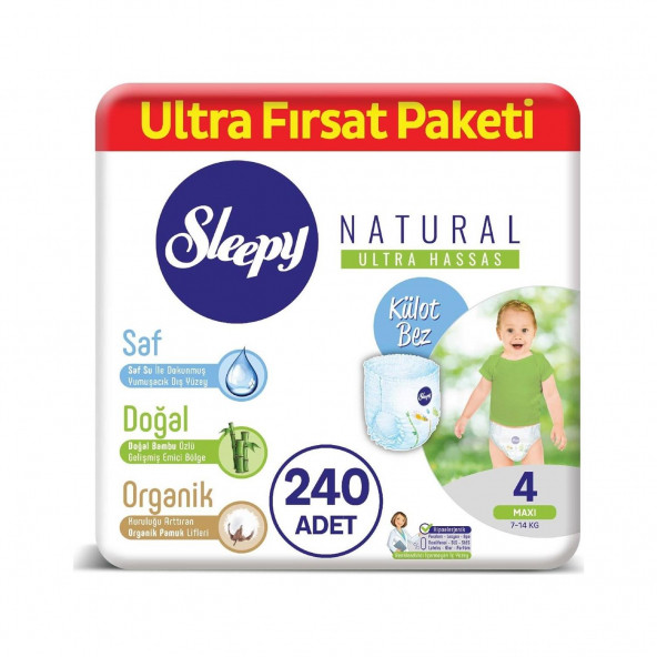 Sleepy Natural 4 Numara Maxi 240'lı Ultra Fırsat Paketi Külot Bez