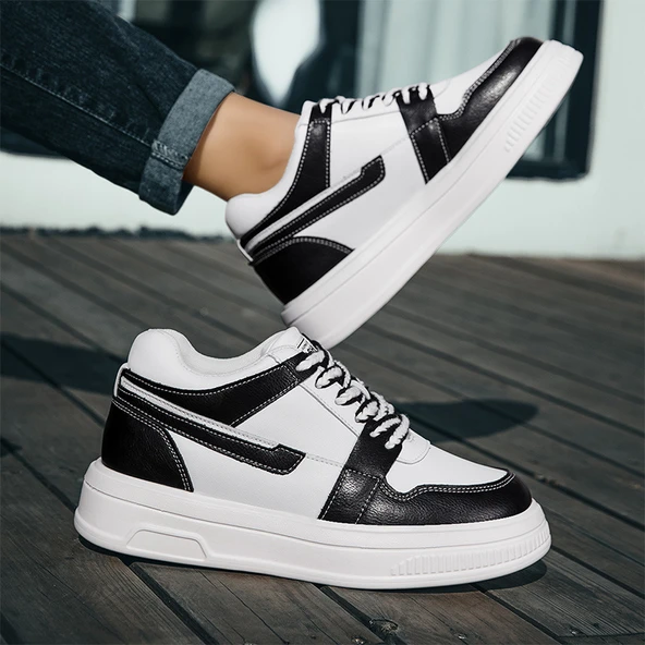 Erkek Beyaz Spor Ayakkabı (Beyaz Çizgi 10CM-4)