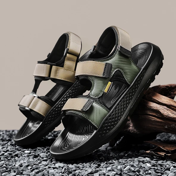 Erkek Roma Sandalet (Siyah - Yeşil) - Resim 2