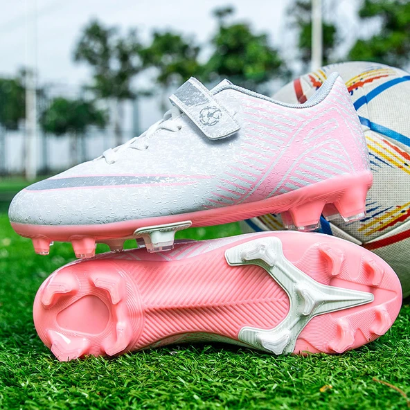 Çocuk Krampon Futbol Ayakkabısı (Beyaz - Pembe)