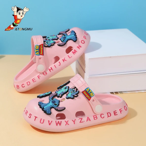Unisex Çocuk Karikatür Desenli Terlik Sandalet (Pembe)