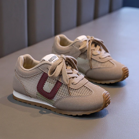 Unisex Yazlık Fileli Çocuk Spor Ayakkabı (Haki)