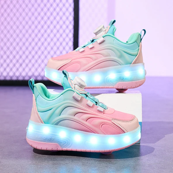 Unisex Çocuk Patenli Spor Ayakkabı (Pembe - Mor)