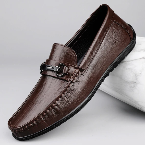 Erkek Deri Ayakkabı - Casual - Slip-on (Kahverengi)