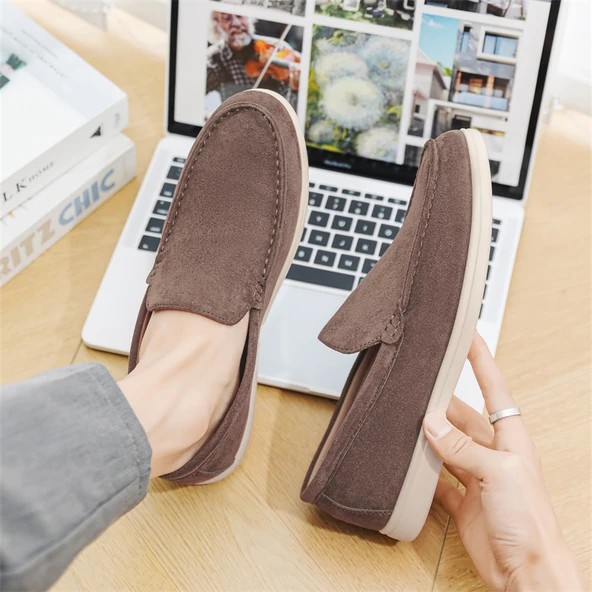 Erkek Süet Loafer Ayakkabı (Açık Gri) - Resim 5