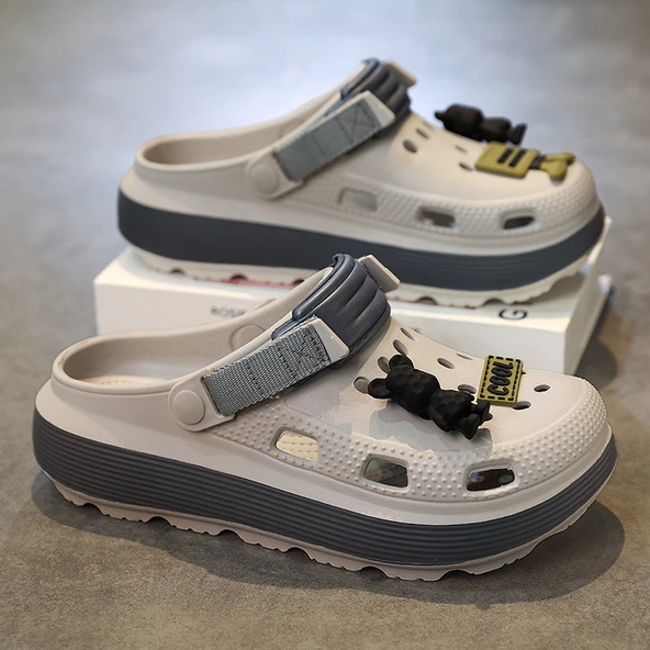 Unisex Yazlık Terlik Sandalet - Kaymaz EVA (Haki - Altın)