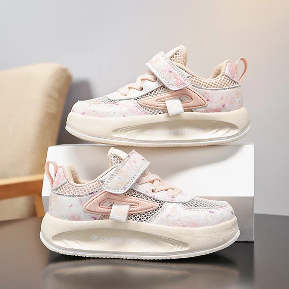 Unisex Çocuk Fileli Spor Ayakkabı (Ten Rengi Pembe)