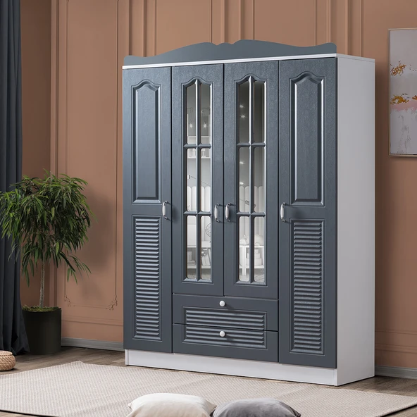 Gardırop, Country MDF 4 Kapaklı Dolap, Antrasit