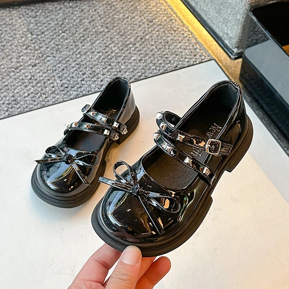 Unisex Çocuk Günlük PU Deri Ayakkabı (Siyah)