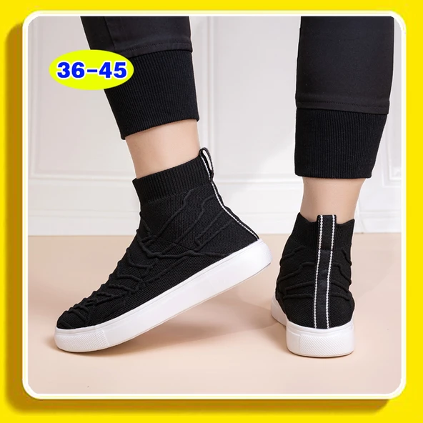 Unisex Örme Yüksek Taban Spor Ayakkabı (Siyah)