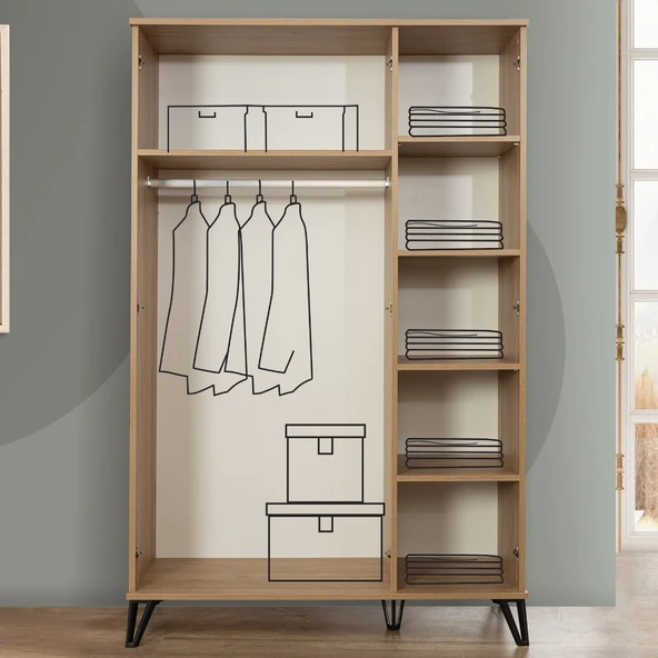 Gardırop, Noce 3 Kapaklı Dolap - 2