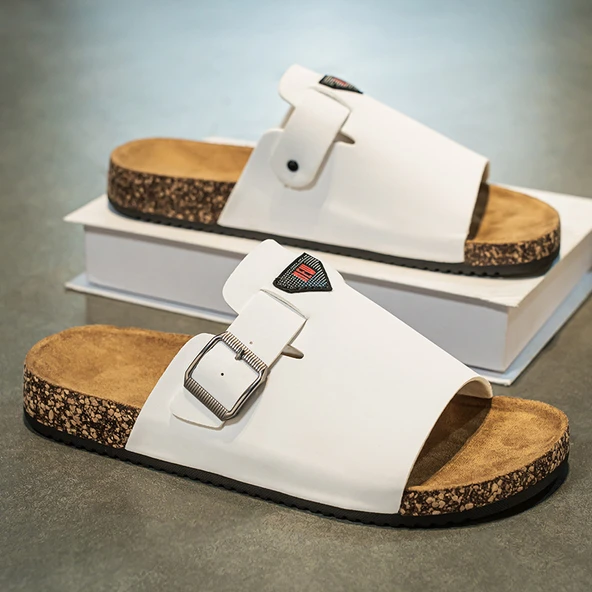 Unisex Yazlık Tokalı Sandalet (Beyaz)