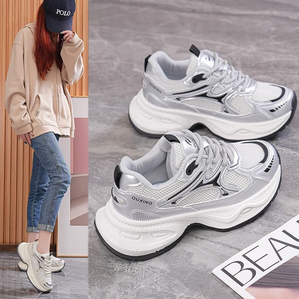 Kadın File Saya Hafif Günlük Spor Ayakkabı (Şarap Kırmızısı-3) - Resim 6