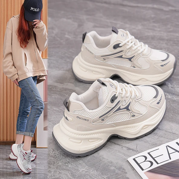 Kadın File Saya Hafif Günlük Spor Ayakkabı (Şarap Kırmızısı-3) - Resim 5