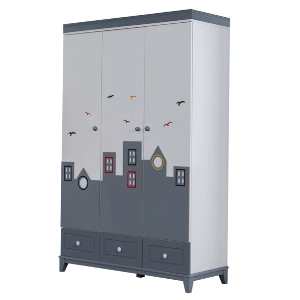 Gardırop, City 3 Kapaklı Dolap - Gri