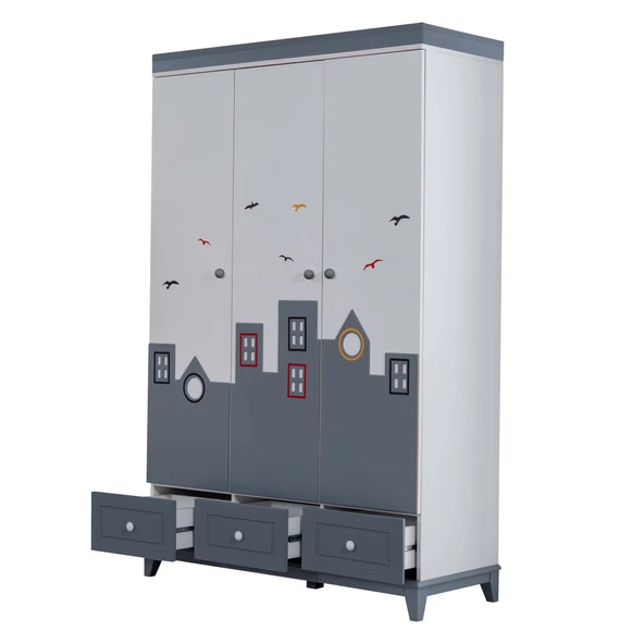 Gardırop, City 3 Kapaklı Dolap - Gri - 3