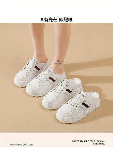 Kadın Topuklu Terlik Sneaker (Beyaz - Kırmızı) - 9