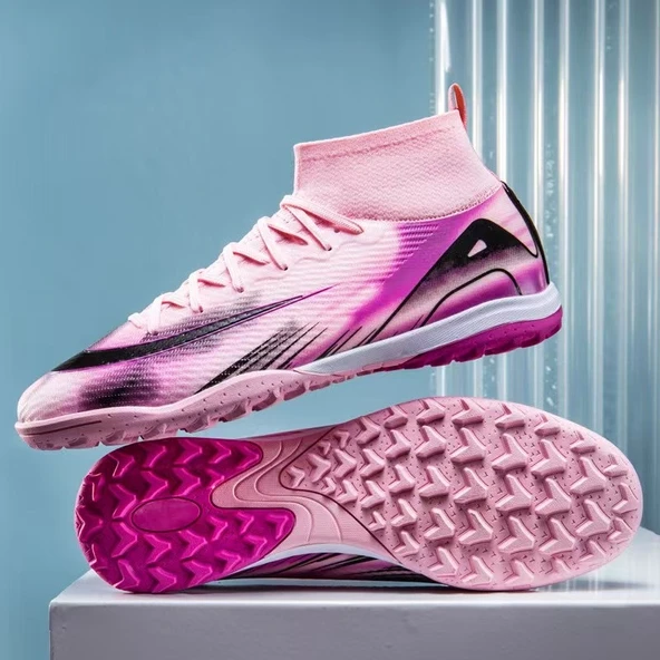 Unisex Çocuk Krampon Futbol Ayakkabısı (Pembe - Siyah Kırık Çiviler-1)