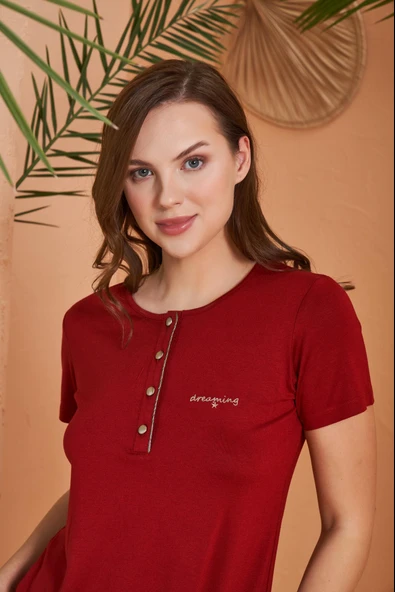 Pjs Dreaming Kadın Gold Detaylı Yaka Düğmeli Kısa Kol Pijama Takım - 5